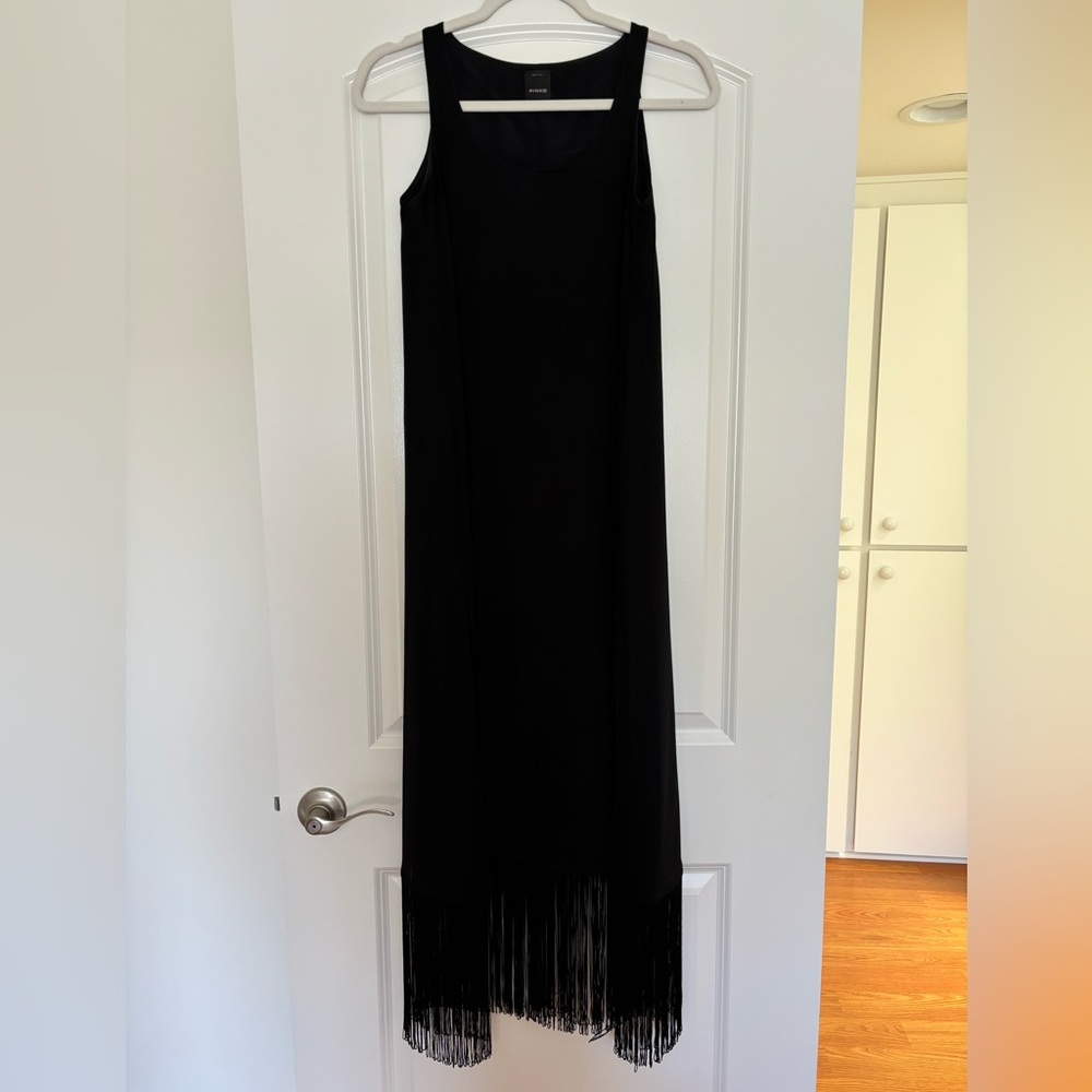 Pinko Black Chiffon Fringe Dress
